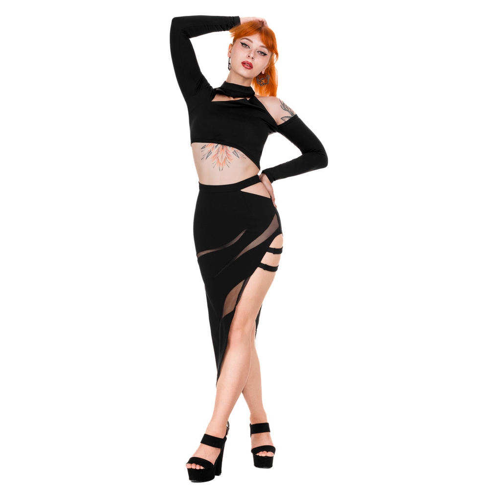 Restyle - Delaney Asymmetric Thigh Split Jupe crayon - Noir